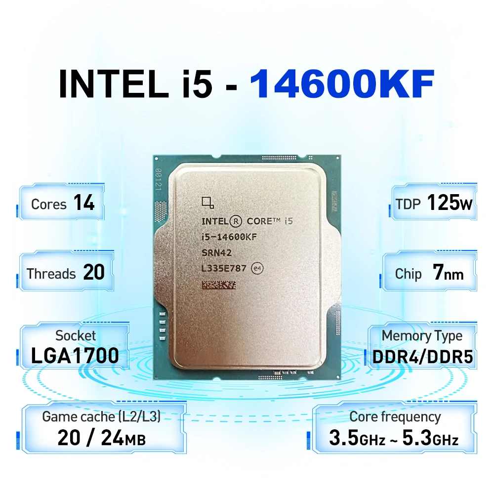 Intel Core i5 14600KF 14-Core(6-P-core 8-E-core) 20-Thread 3.5 جيجا هرتز CPU L3=24M 125W LGA 1700 بدون مروحة #2