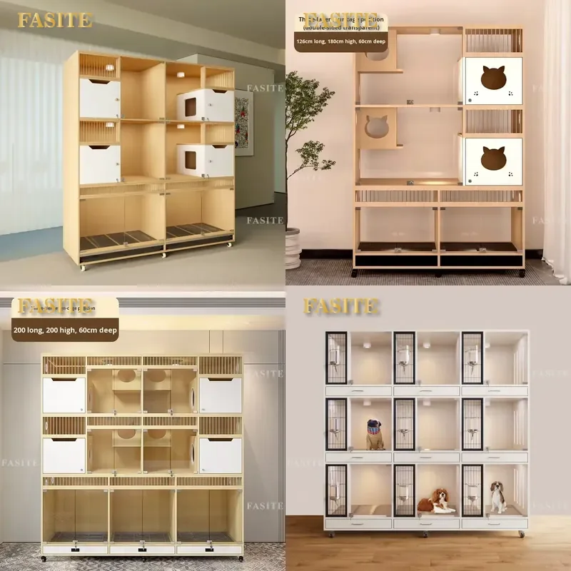 For Custom Luxury Modern Wooden Multi Level Dog Cat Cage Kennel Pet Foster Care Display Furniture