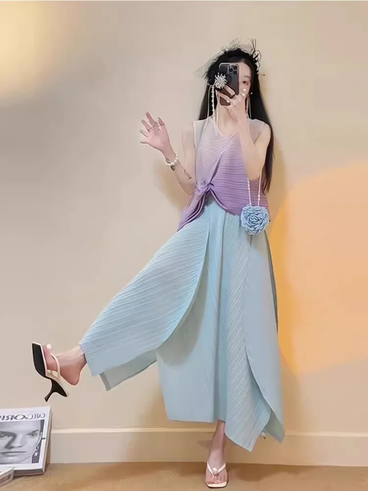 Damska spódnica do połowy ciała Miyake 2025 letnia nowa moda na co dzień wszechstronny temperament na co dzień jednokolorowa plisowana spódnica z wysokim stanem