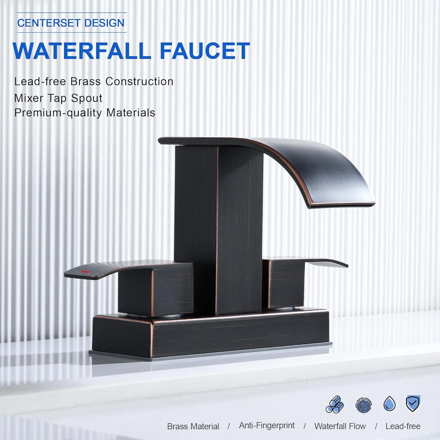 Rubbed Bronze Bathroom Sink Waterfall Faucet With Pop Up Drain Stopper & Supply Lines, 4 In Centerset Bathroom Vanity