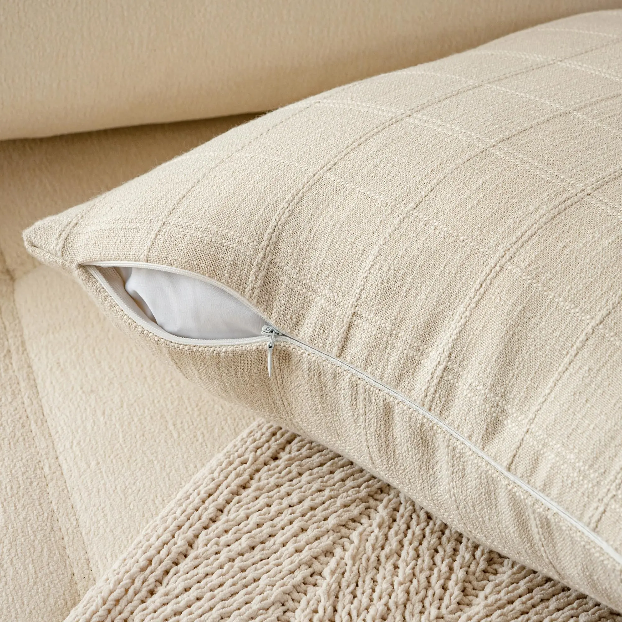 Taupe Linen Pillow Covers Decorative Plaid Throw Pillow Covers Boho Cushion Soft Neutral Farmhouse Vintage Cozy Home Decor