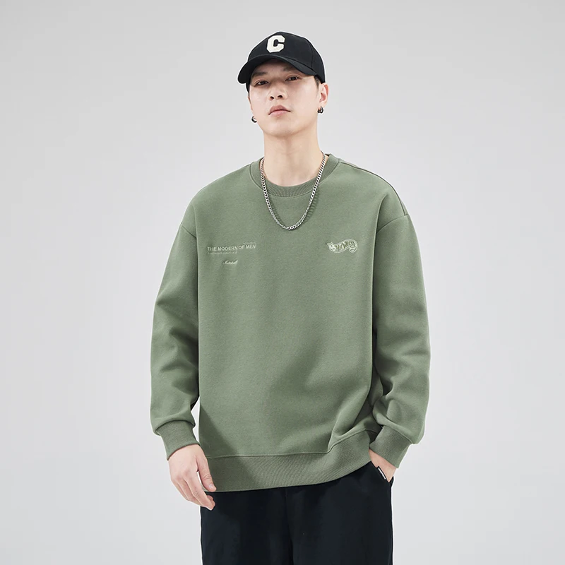 2023 Autumn and Winter Men Hoodies Korean Embroidery Solid Casual Daily Loose Pullover Male O-neck Long Sleeve Sweatshirts