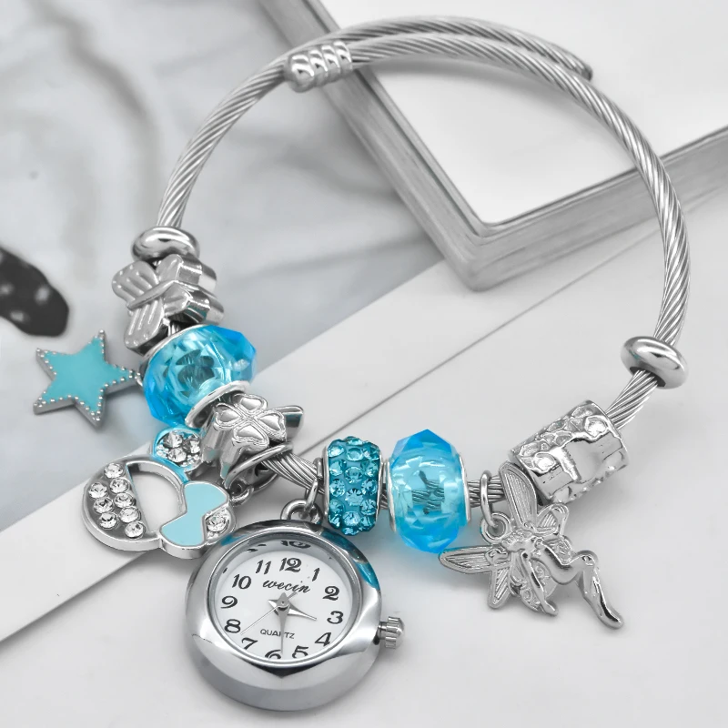 Модные женские часы-браслет Love со стильным декором, изысканные круглые кварцевые часы, серебристые, повседневные, элегантные