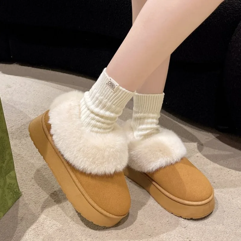 2024 New Warm Boots Women Winter Flats Shoes Short Plush Fur Ankle Snow Boots Casual Shoes Sport Suede Motorcycle Botas image 5