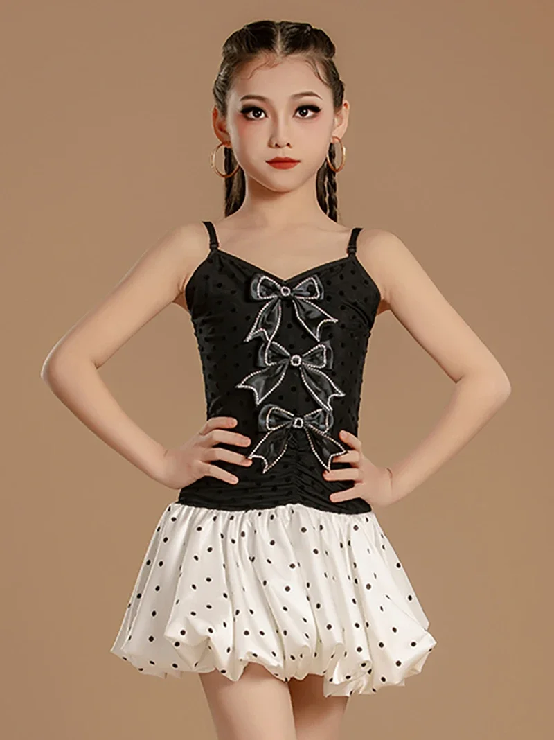 เด็กเต้นรําละตินเครื่องแต่งกายเค้ก Elite สีบล็อกแขนกุดชุดฝึก Dancewear สําหรับสาวเด็กเต้นรําเสื้อผ้า