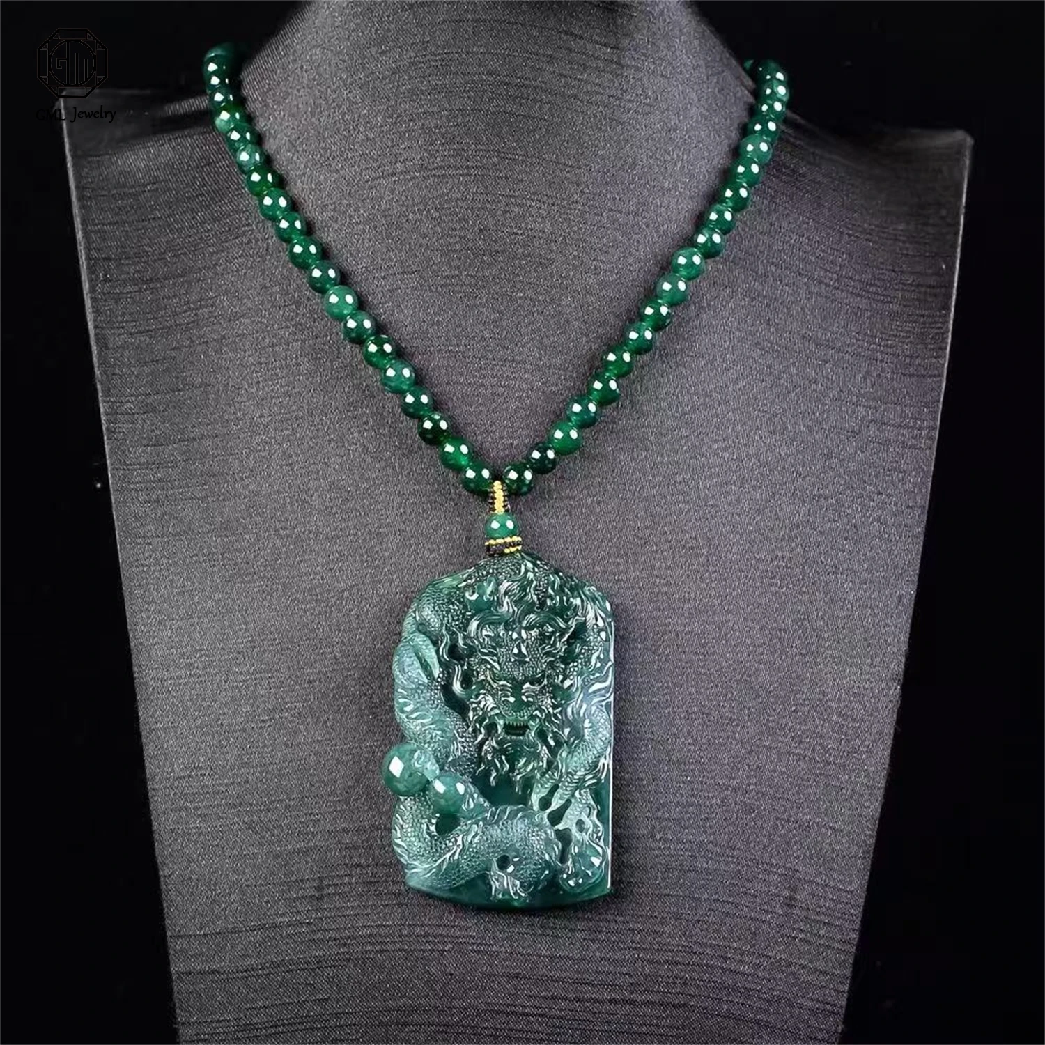 Natural Grade A Jadeite Three Dimensional Thick Dragon Plaque High Ice Old Material Pendant Unisex Gemstone Necklace Jewelry