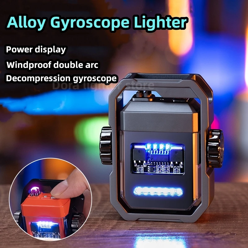 

New Metal Gyro Lighter Windproof Double Arc TYPE-C Fast Charging Display USB Lighter Men's Gift Lighter Cigarette Accessories