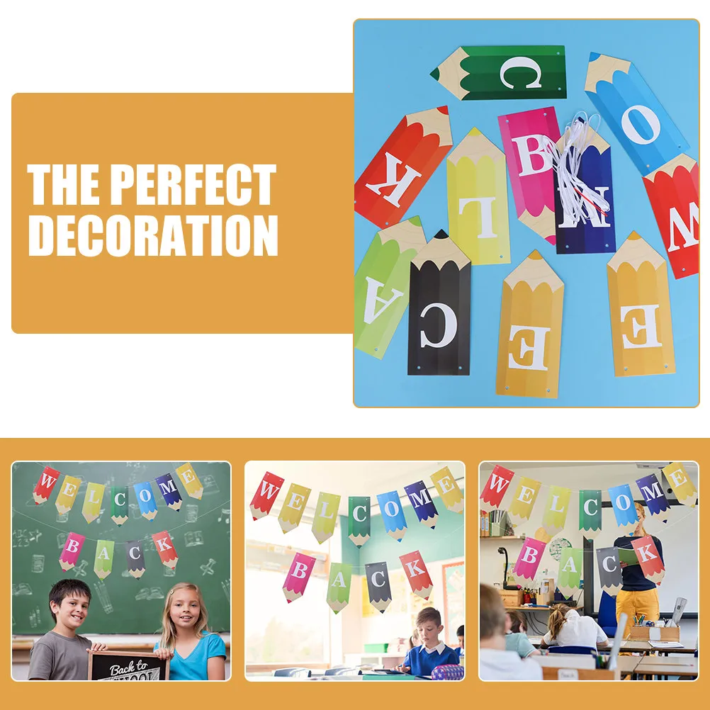 1Set Alphabet Letter Banner Back to School Welcome Hanging Flag Decoration Classroom Party Supplies Classroom Decoration Party
