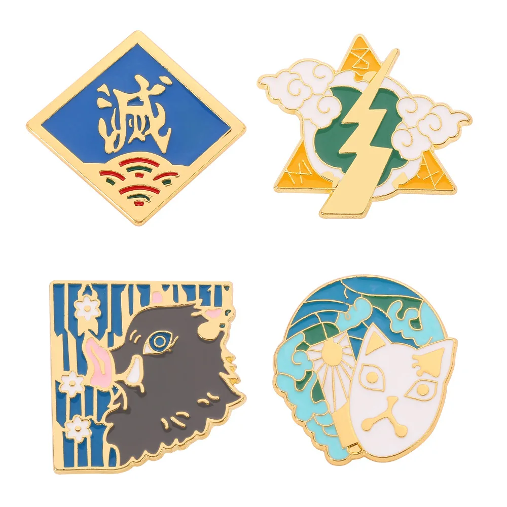 

Japan Manga Demon Slayer Enamel Pins Kimetsu No Yaiba Anime Figure Cat Face Mask Brooch Lapel Pins Jewelry