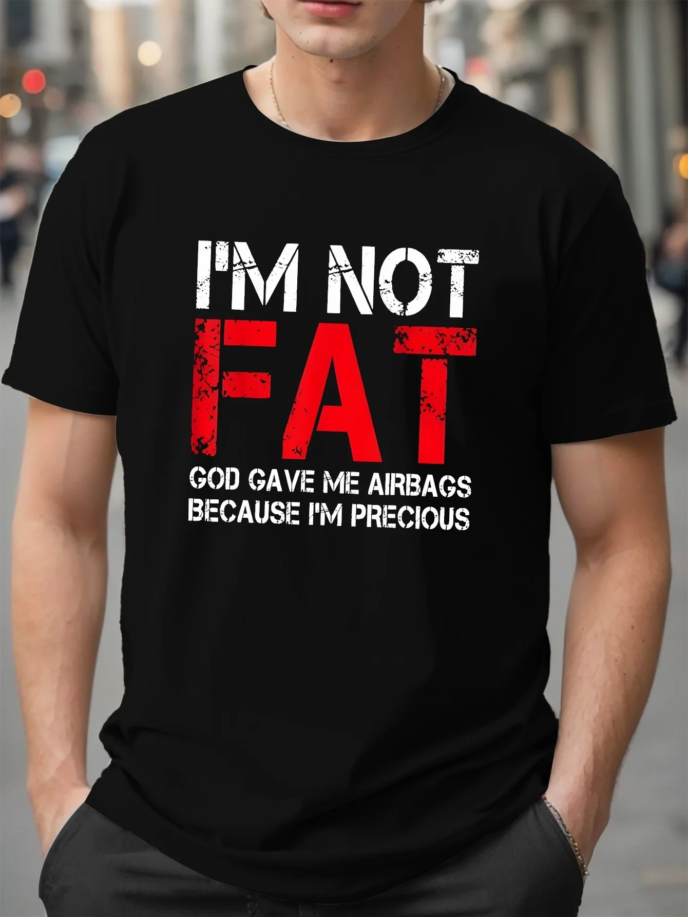 Men's Funny Slogan Round Neck 100% Cotton T-shirt I'M NOT FAT Print Short Sleeve Sports Tee Tops Men's Summer Clothing