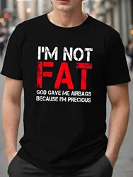 Men's Funny Slogan Round Neck 100% Cotton T-shirt I'M NOT FAT Print Short Sleeve Sports Tee Tops Men's Summer Clothing