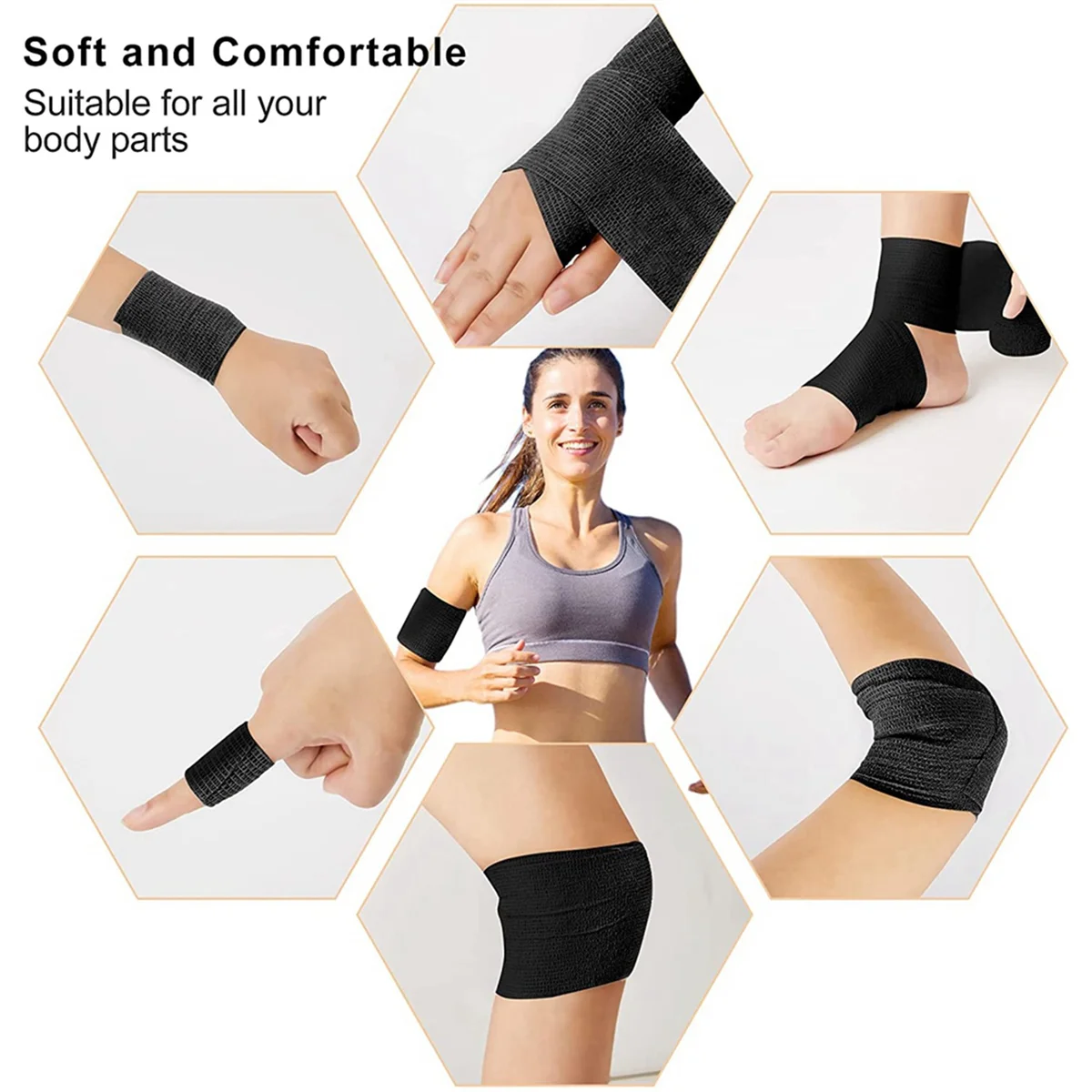 Bandage élastique auto-adhésif noir pour les blessures sportives et le traitement des animaux de compagnie, partenaires sportifs, 5 cm, 48 pièces