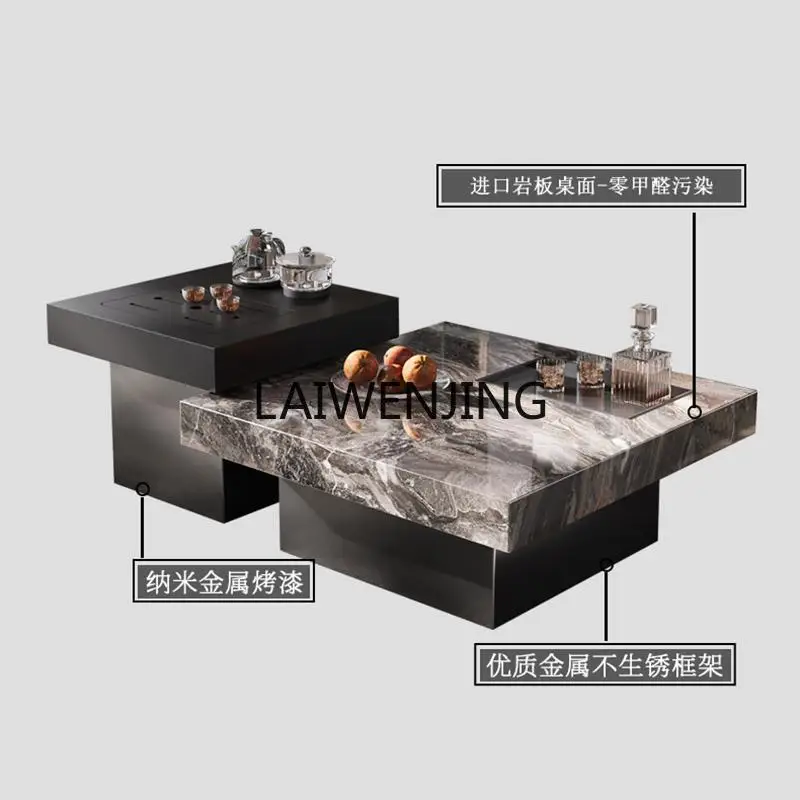 HLZ minimalista lastra di roccia tavolino leggero lusso semplice soggiorno domestico piccolo appartamento marmo quadrato alto e basso