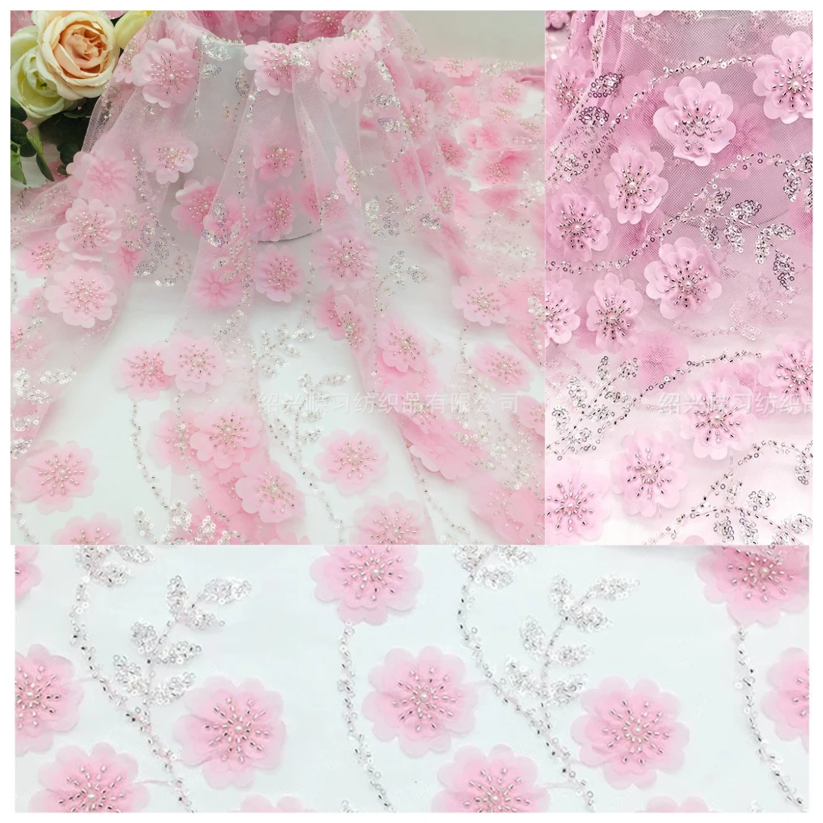 

Net mesh laser sequin tube embroidery fabric for stage costumes strap dresses and sequin embellished performance wear