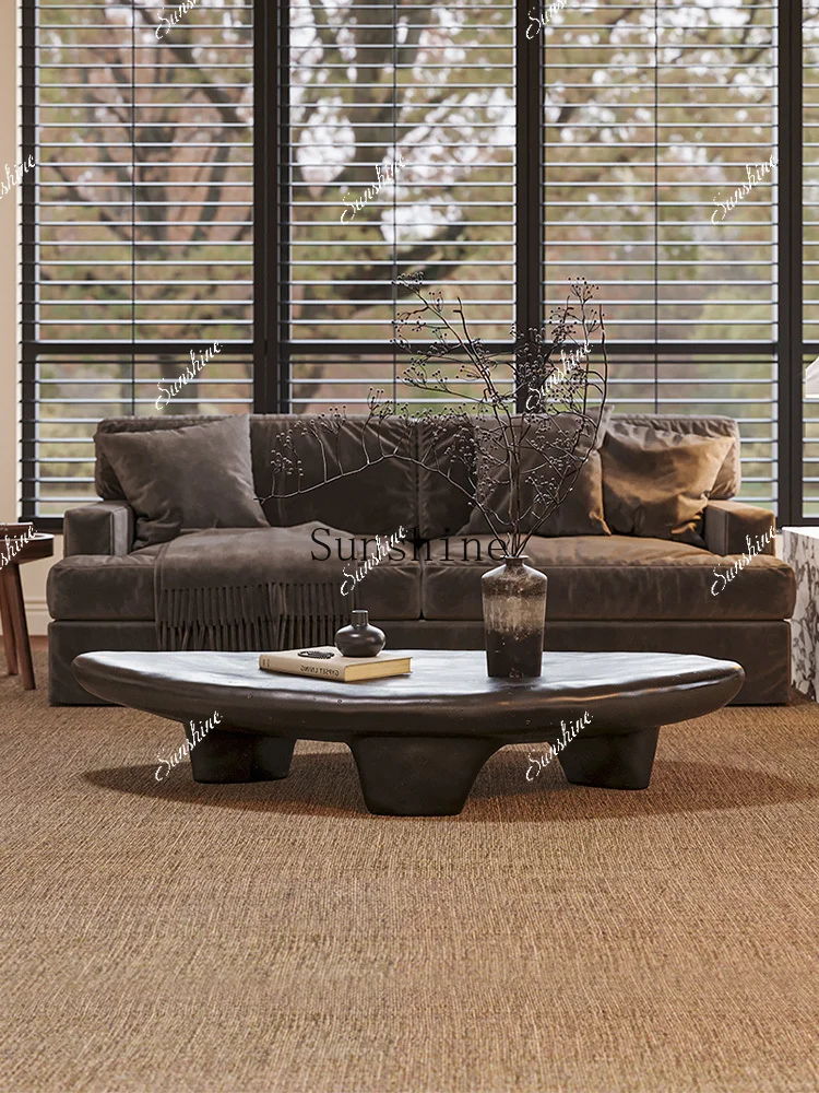 

Cobble coffee table retro living room oval special-shaped minimalist black coffee table FT