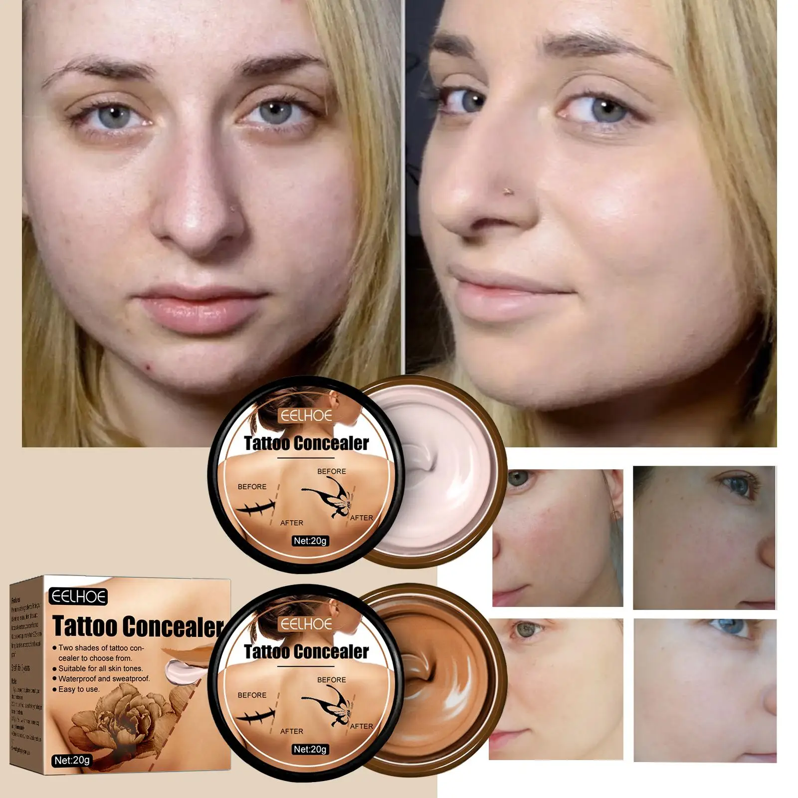 Waterproof Tattoo Concealer Cover Scar Makeup Brighten Foundation Cream Freckle Birthmarks Cover Concealer Body Coverage Cream