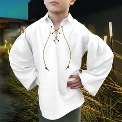 Boys Medieval Pirate Shirt Renaissance Lace up Halloween Scottish Jacobite Ghillie Costume Tops Shirts Halloween Cosplay