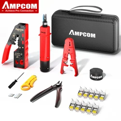 AMPCOM RJ45 Pass Through Crimping Network Tool Kit for Cat5e Cat6 Cat7 8 in 1 Portable Ethernet Cable RJ45/RJ12 Crimper Kit