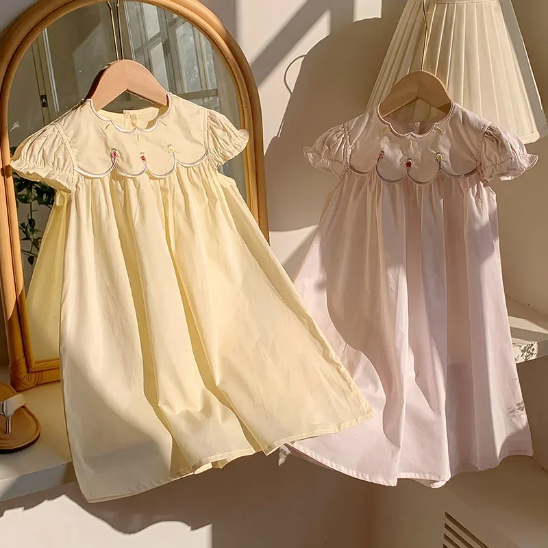 

2025 New Summer Kids Princess Dresses Sleeveless Cotton Embroidery Splicing Baby Girl Party Dress 2-7Yrs Sister Clothing