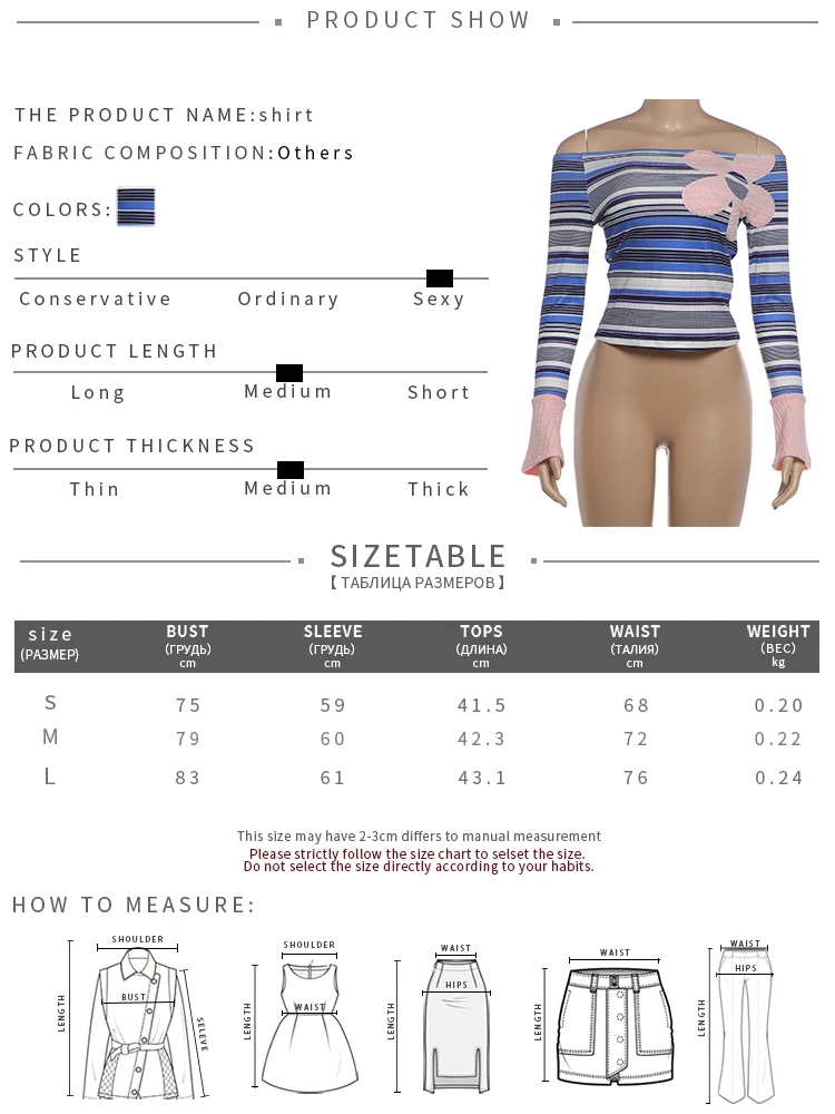 Weird Puss T-Shirts mit Streifenmuster für Damen, Slash-Neck, Blumenstickerei, lange Ärmel, freiliegender Bauch, Street-Casual, modisch, elegant – Detail 1