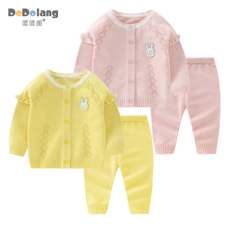 Baby Autumn and Winter Sweater Round Neck Men's and Women's Cardigan Set Spring Solid Color Sweater 2 Piece Set Knitted Sweater