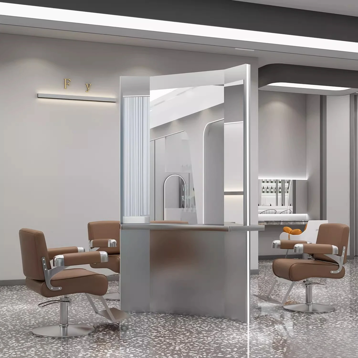 New floor-to-ceiling three-sided mirror hair salon special barber shop mirror table factory direct sales