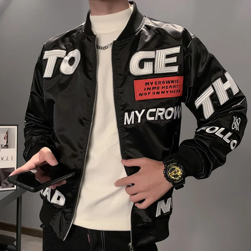 

Luxury Letter Embroidery Jacket Coat Casual Mens Coats Fashion Slim Fit Man Jackets Fall Black Male Jacket Jaqueta Motoqueiro