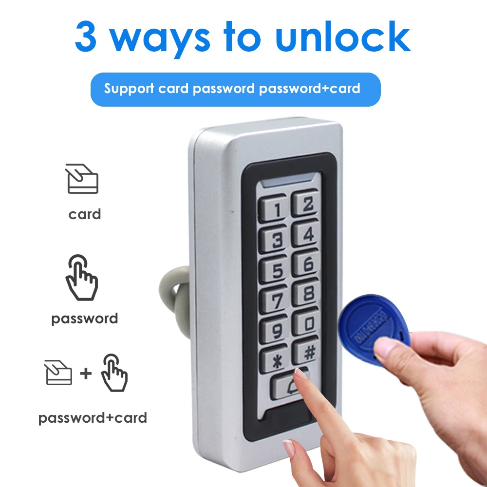 

IP67 Waterproof Backlight RFID 125KHz Door Access Control Reader Keypad 2000 Users door bell 13.56MHZ EM Card Door Opener