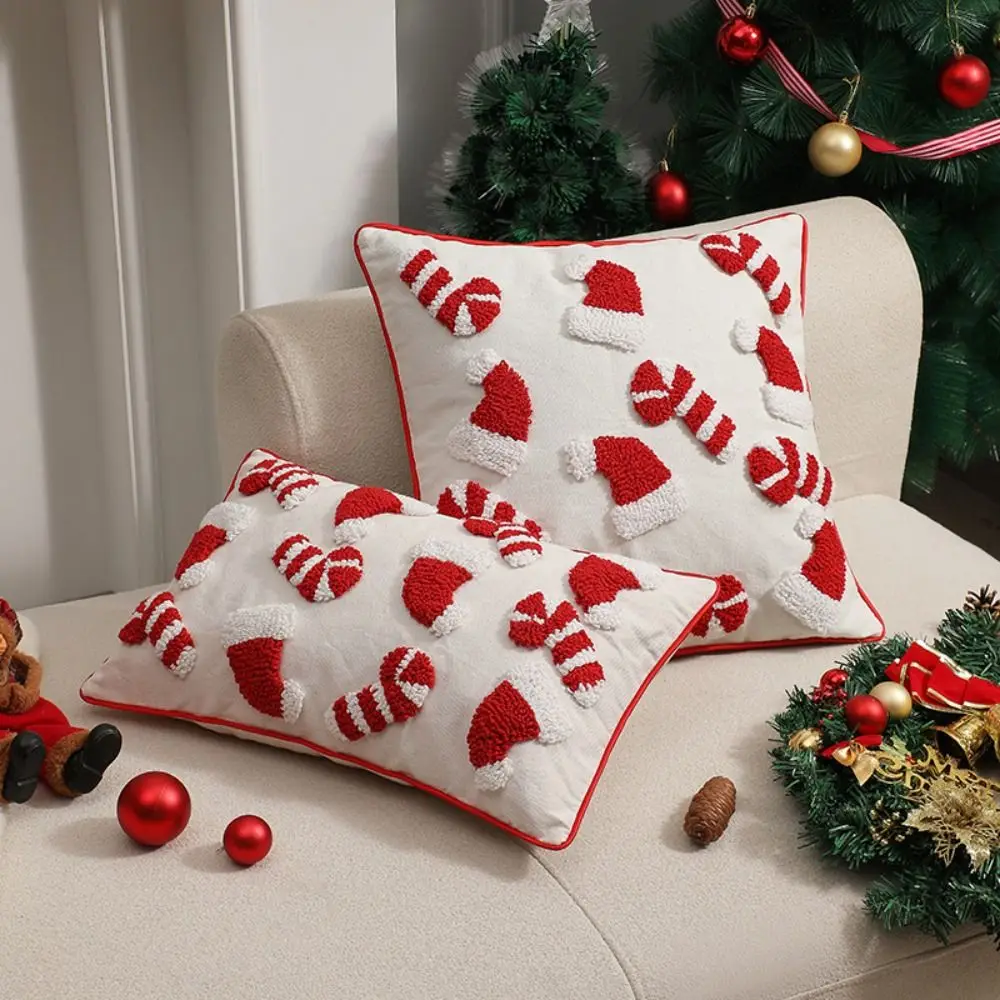 

Home Decor Santa's Hat Christmas Pillowcase INS Style Rectangle Throw Pillowcover Square Red Cushion Cover Sofa/Bed