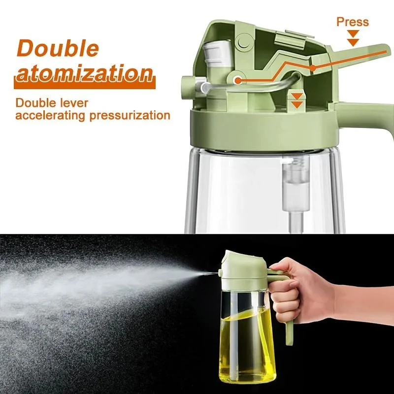 Olive Oil Dispenser,2 in 1 Oil Sprayer for Cooking,470ml Oil Spray Bottle with Pourer, Food-grade Oil Dispenser and Oil Sprayer