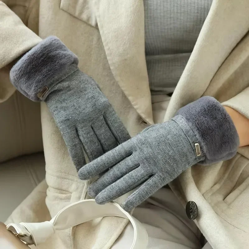 Invierno mujeres mantener caliente más pantalla táctil de terciopelo espesar muñeca de felpa guantes de gamuza moda personalidad elegante conducir ciclismo