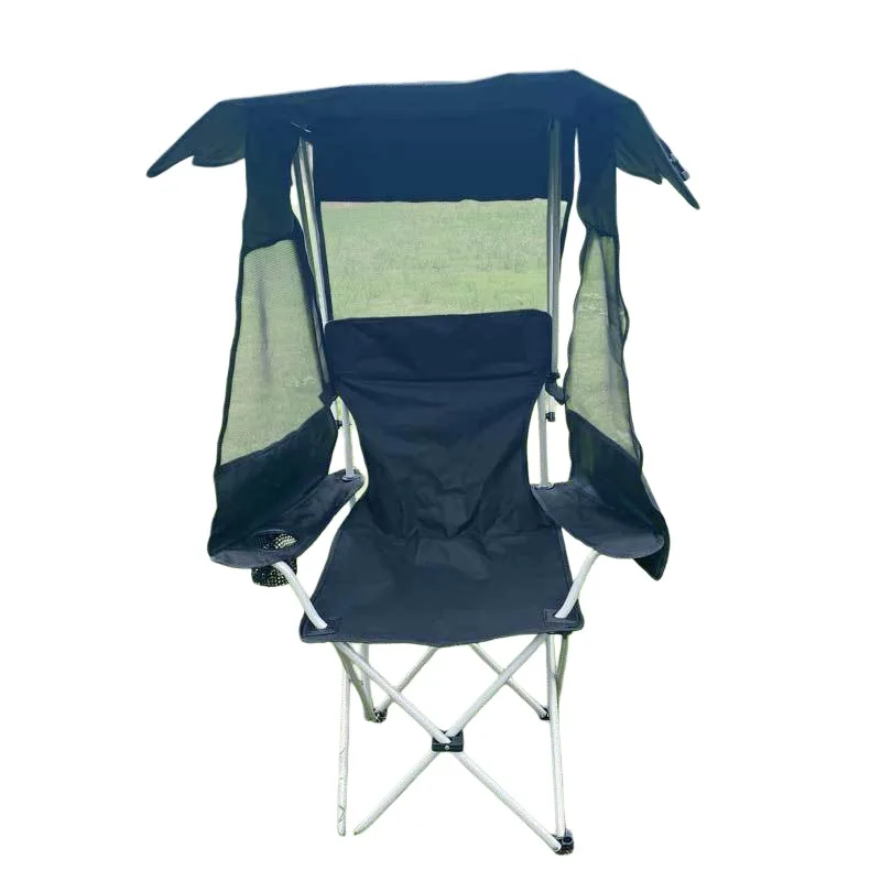 Portable Foldable Camping Chair with Sun & Rain Canopy Armrest Backrest Outdoor Leisure Seat for Fishing BBQ Beach Picnic Hiking