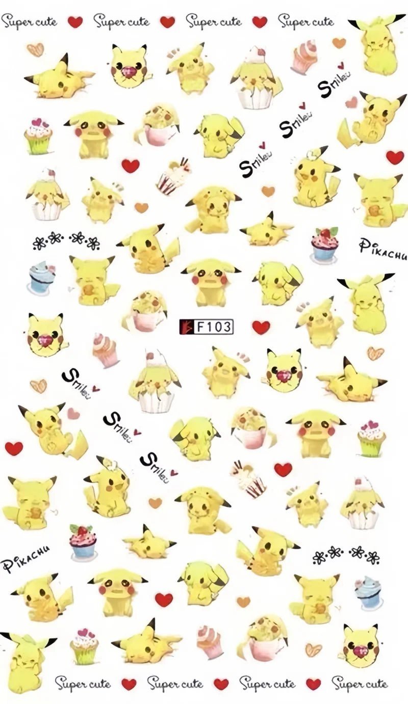 1PCS Cartoon Kawaii Pokémon Nail Stickers 3D Sanrio Hello Kitty Stickers For Nails Nails Accesories Anime Kuromi Nail Supplies