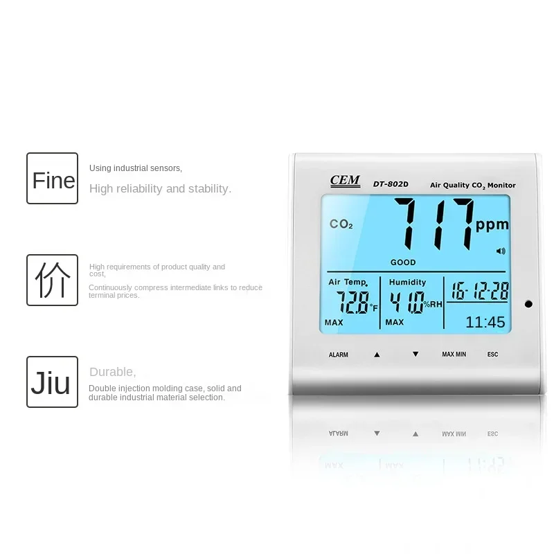 DT-802D Carbon Dioxide Detector Temperature and Humidity Detection Indoor Air Quality with Display Function Detector