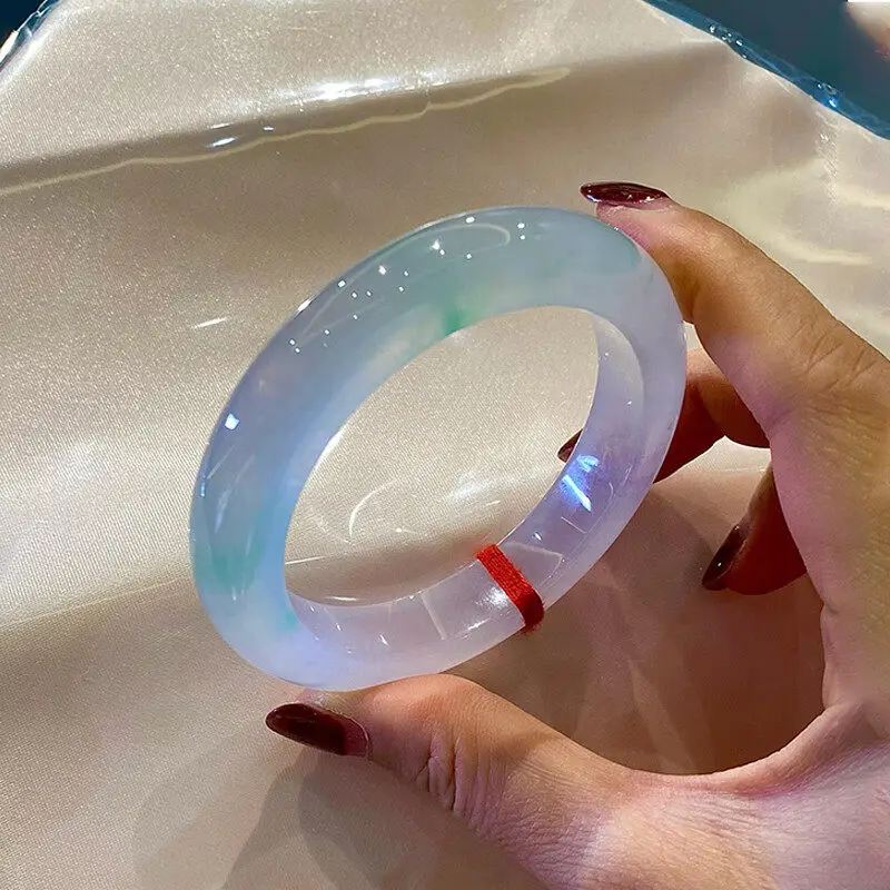 Natural jadeite bracelet, Fuwanyue jade bracelet, girl's style, high ice type, spring color jadeite, Burmese real jade bracelet,