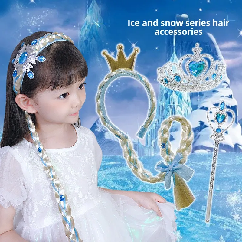 

Children Crown Frozen Wig Braid Super Fairy Hair Accessories Girl Princess Hairband Hairpin Elsa Tiara Princess Hair Accessories