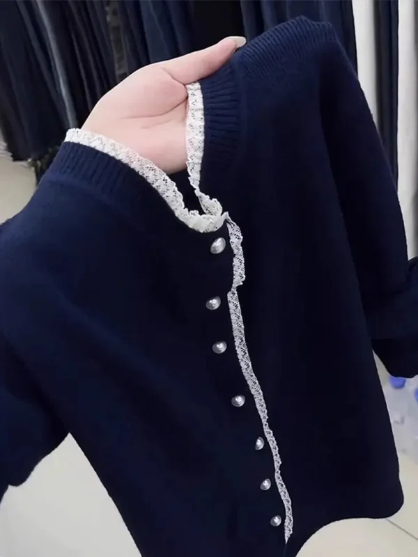 

Korean High-End Lace Trim Knitted Open Cardigan Early Autumn Casual Slimming Soft Sweater Jaet Women's Loose Fit Comfortable