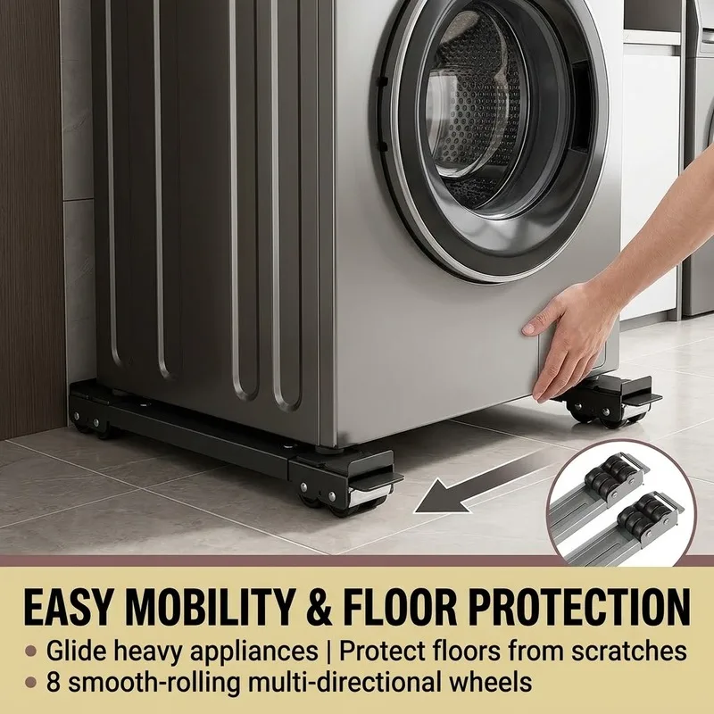 2Pcs Adjustable Washing Machine Stand, Mobile Roller Bracket Non-slip Base for Refrigerator Dryer, Multi-functional Holder