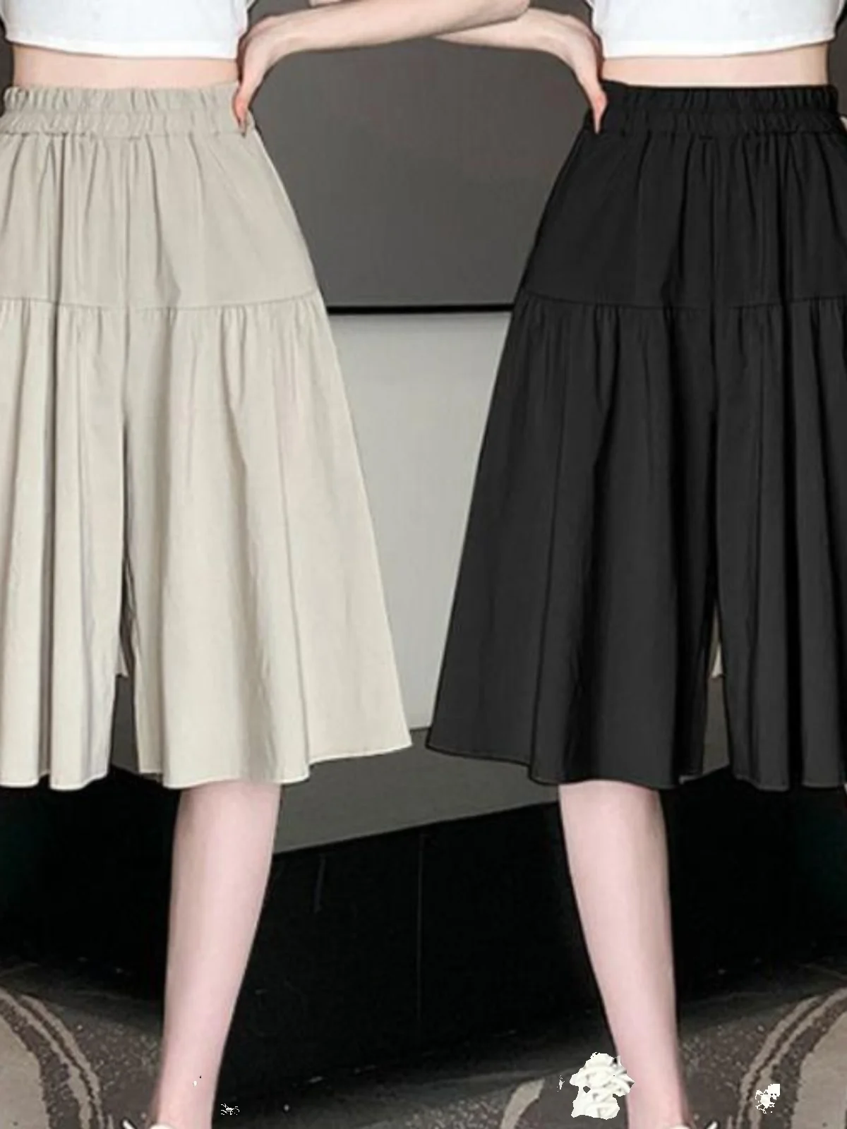 

High Waist Ice Silk Thin Wide Leg Skirt Pants Women's Summer New Style Casual Loose Fit A-Line Midi Skirt Versatile