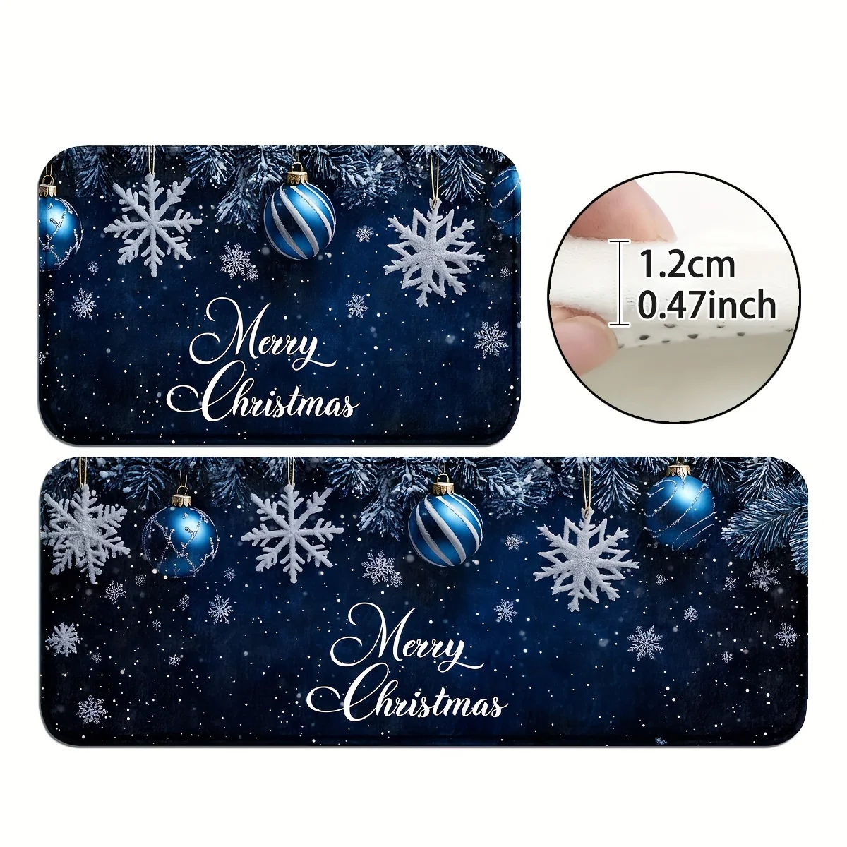 VIKAMA 2pc Blue Christmas Snowflake Carpet Home Decor, For Living Room Corridors, Bathrooms, Entrances, Anti-Slip And Dirt-Proof