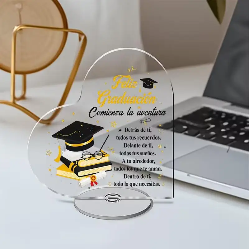 1Pcs 2D Acrylic Heart-shaped Graduation Rotating Ornament Suitable For Party Decoration Transparent Acrylic Desktop Ornament