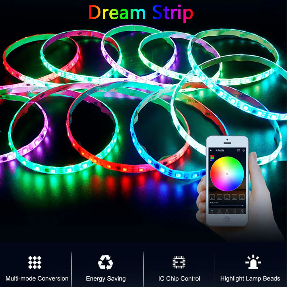 WS2812B Dream LED Strip Lights Bluetooth 5050 DC 12V RGB BCCT RGBW Dream Color Light Bedroom TV Computer Set+Power Supply
