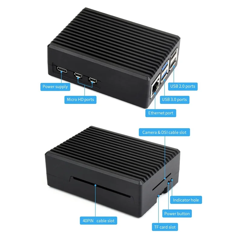 Para Raspberry Pi 5B Shell 5BE Radiante Alumínio Listrado Groove Shell