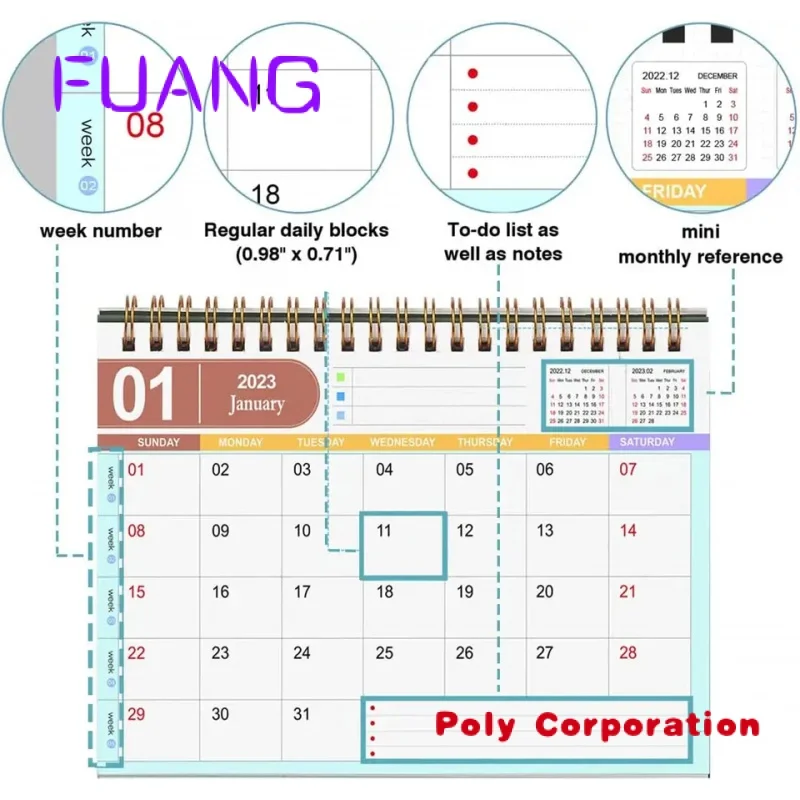 Custom  2023 Wholesale Custom Hardcover Calendar Large Double Coil Hardcover Calendars Desktop Desk Desktop Ornaments