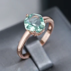 Wbmqda Light Green Stone Women's Ring 585 Rose Gold Color Simple Fashion Daily Jewelry