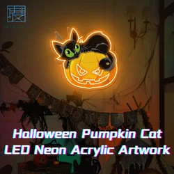 Custom LED Neon Sign Light, Halloween Pumpkin Cat, Room Decoration, Wall Art, Business Signboard, UV Print