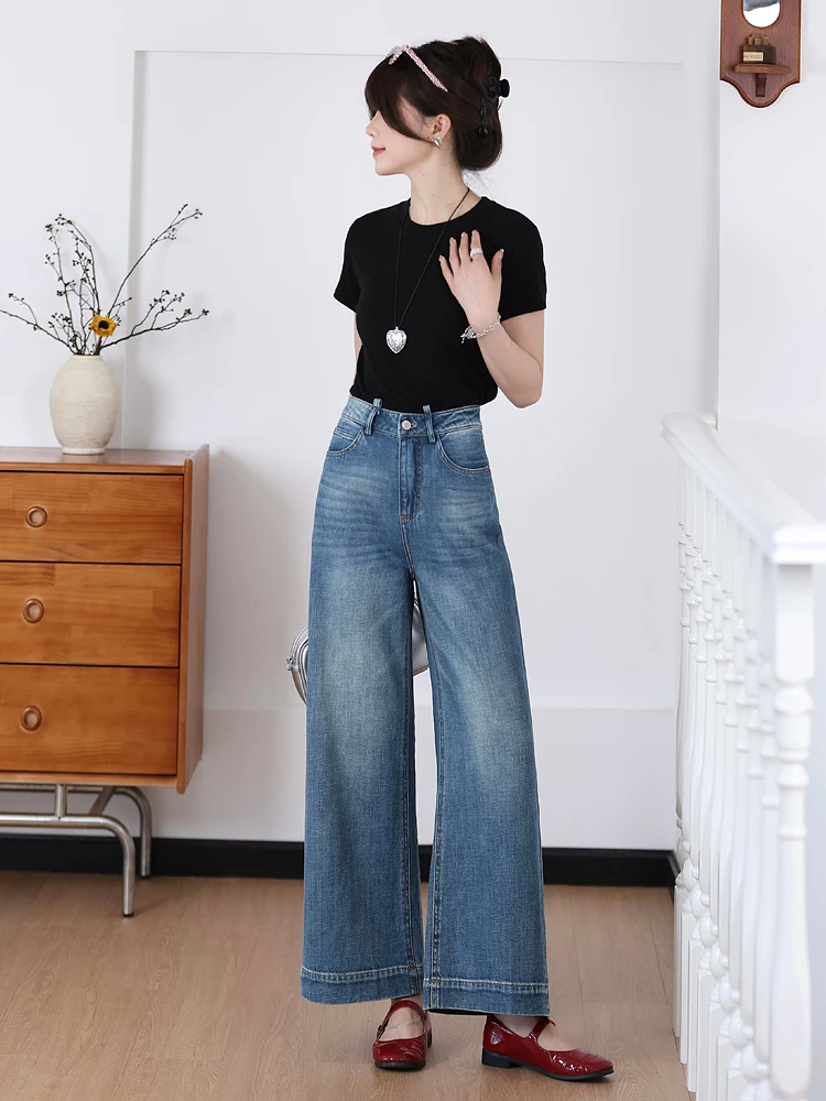 

High Waist Wide Leg Jeans Women's Nine Points Summer Thin Straight Loose Slimming Drape ort Straight Leg Jeans Casual Sle