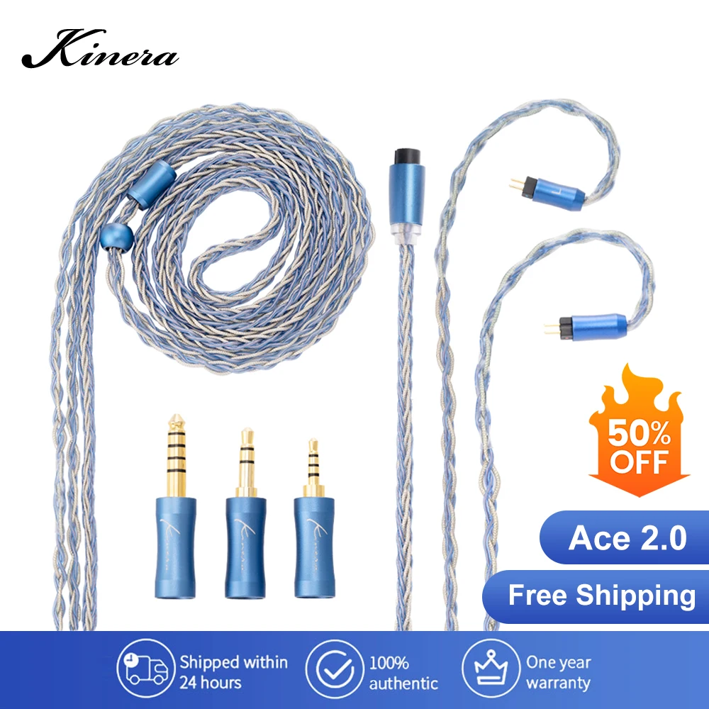 Kinera Ace 2.0 หูฟัง Modular สายอัพเกรด 2.5 + 3.5 + 4.4mm Balanced ปลั๊กที่ถอดออกได้เงินฟอยล์โลหะผสมทองแดง 0.78 2pin/MMCX