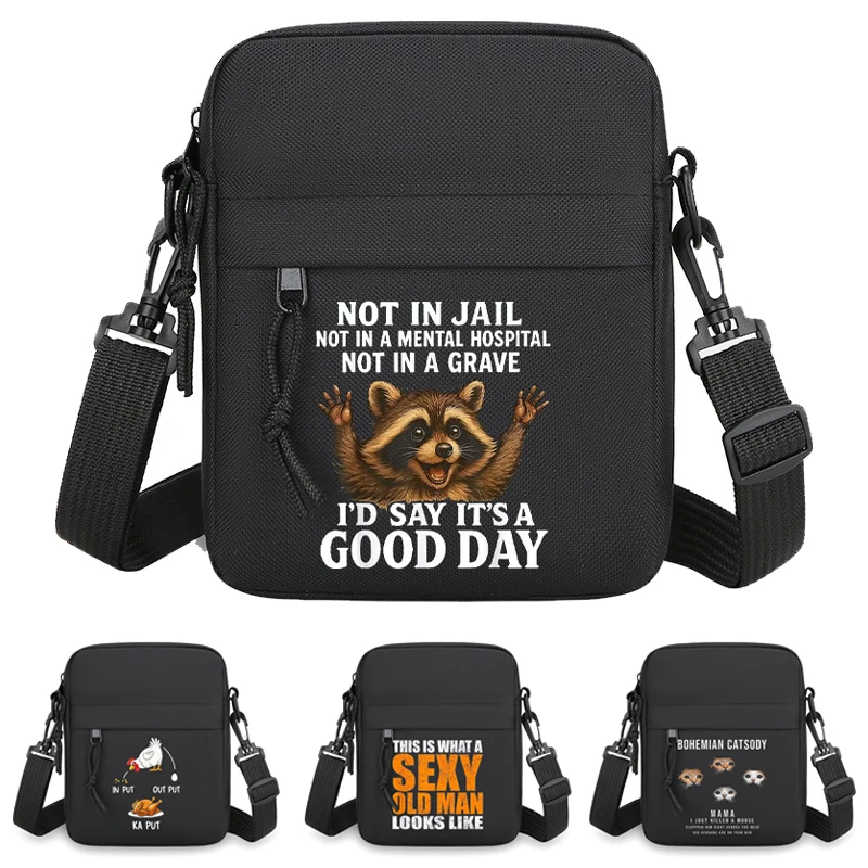 Vintage Meme Animal Pattern Men Women Small Crossbody Bag Humorous Satirical Quotes Mini Mobile Phone Bags for Unisex