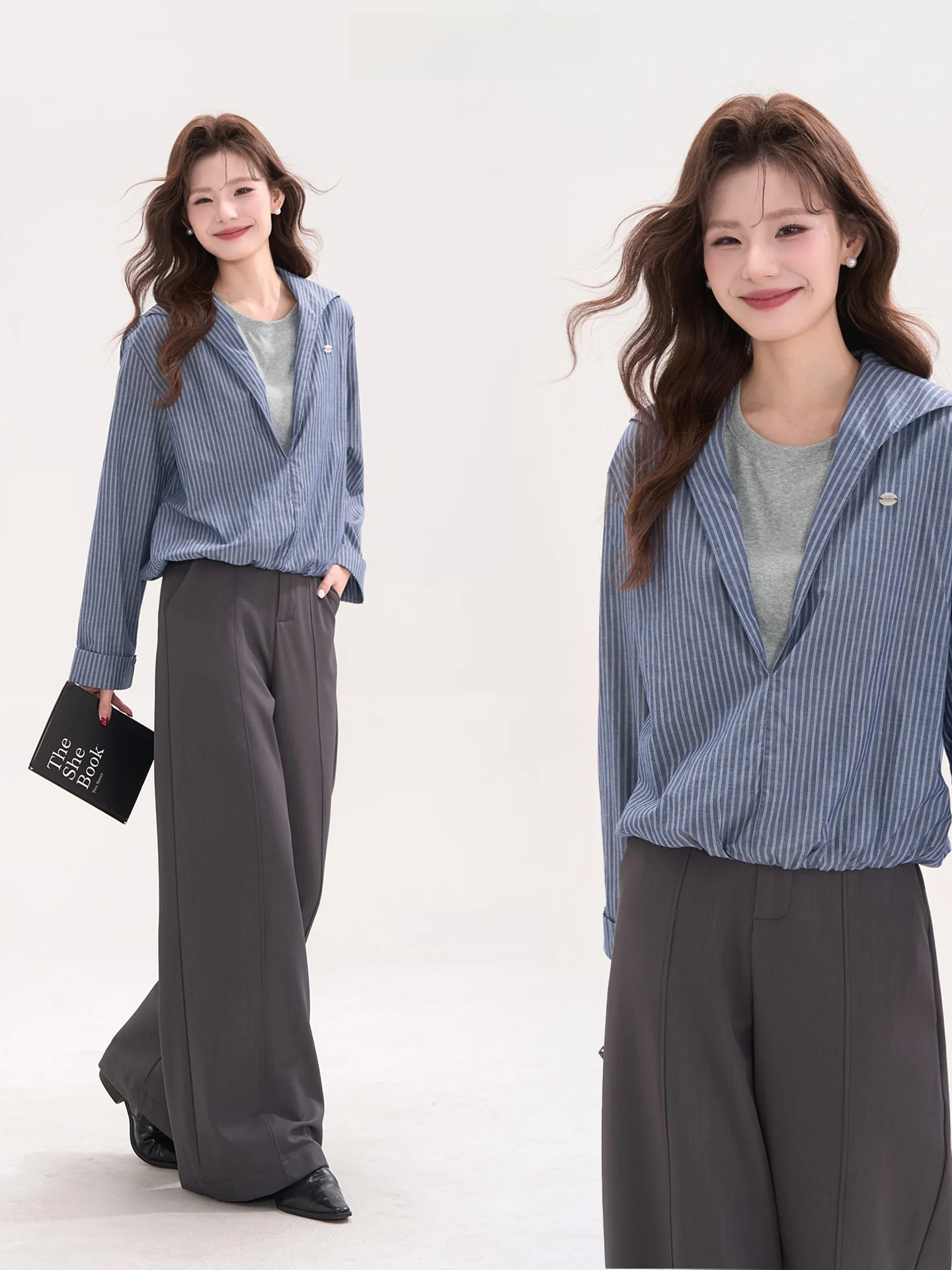 

Casual Striped irt Women's Commute Spring Top Splicing Pattern Cotton Long Sve Loose Fit irt Harajuku Sle Spring 2026